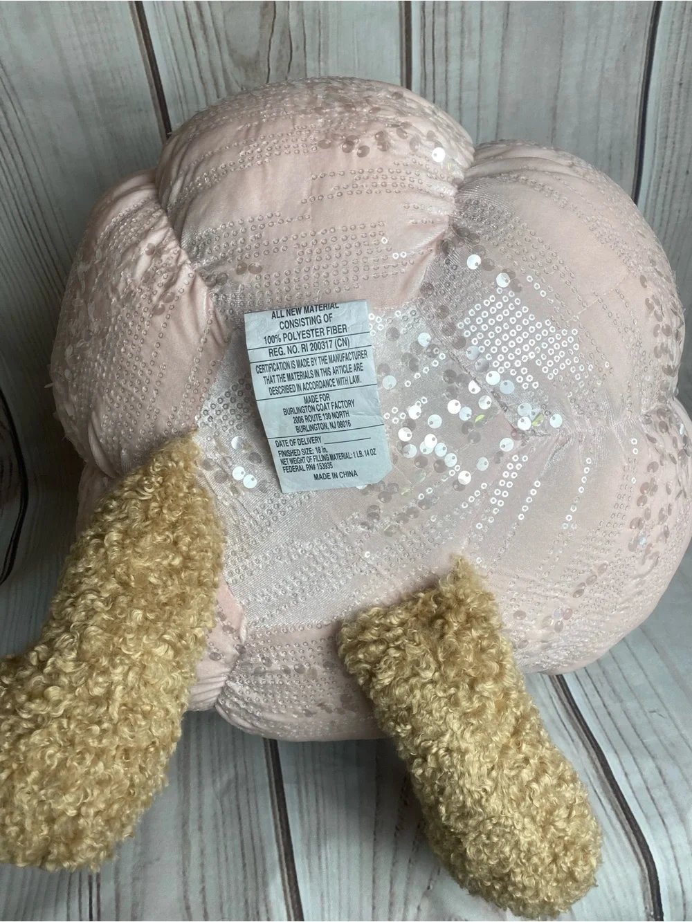 Viral Plush Bear with Pink Sequin Halloween Pumpkin pillow NWT
